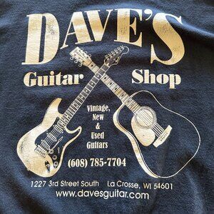 Cool Dave's Guitar Shop Adult XL Tee Shirt Blue LaCrosse WI